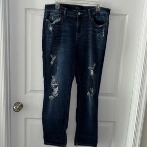 Judy Blue Boyfriend Fit Distressed Blue Jeans